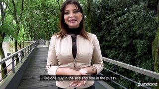 Busty Whore Serves Two guys