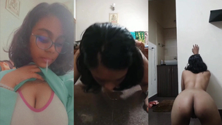 Horny Submissive Girl Spitting On Her Boobs Licking Spit Off The Ground Showing & Spanking Her Ass