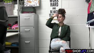 Feisty big boobs teen thief Indica Flower gets busted stealing dildos